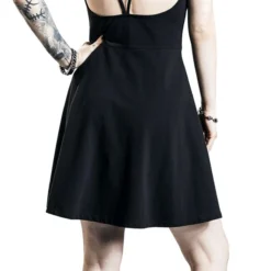 "Schwarzes Kleid Mit Pentagramm-Trägern Und Mondphasen-Print" Kurzes Kleid Schwarz Von Gothicana By EMP -Angebote Weib Zauber Store 477202wb