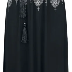"Schwarzes Maxikleid Mit Prints Und Schmalem Bindegürtel" Langes Kleid Schwarz Von Gothicana By EMP