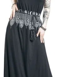 "Schwarzes Maxikleid Mit Prints Und Schmalem Bindegürtel" Langes Kleid Schwarz Von Gothicana By EMP -Angebote Weib Zauber Store 477204wa