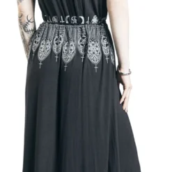 "Schwarzes Maxikleid Mit Prints Und Schmalem Bindegürtel" Langes Kleid Schwarz Von Gothicana By EMP -Angebote Weib Zauber Store 477204wb