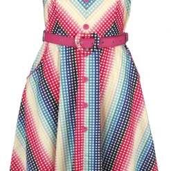 "Serene Rainbow Gingham Flare Dress" Mittellanges Kleid Multicolor Von Voodoo Vixen