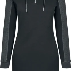"Ladies 2-Tone Hooded Dress" Kurzes Kleid Schwarz/charcoal Von Urban Classics