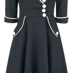"Marica 1950s Black Herringbone Wide Collar Dress" Mittellanges Kleid Schwarz/weiß Von Voodoo Vixen