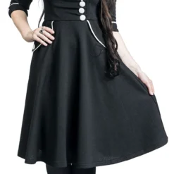 "Marica 1950s Black Herringbone Wide Collar Dress" Mittellanges Kleid Schwarz/weiß Von Voodoo Vixen -Angebote Weib Zauber Store 509197wa