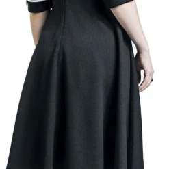 "Marica 1950s Black Herringbone Wide Collar Dress" Mittellanges Kleid Schwarz/weiß Von Voodoo Vixen -Angebote Weib Zauber Store 509197wb