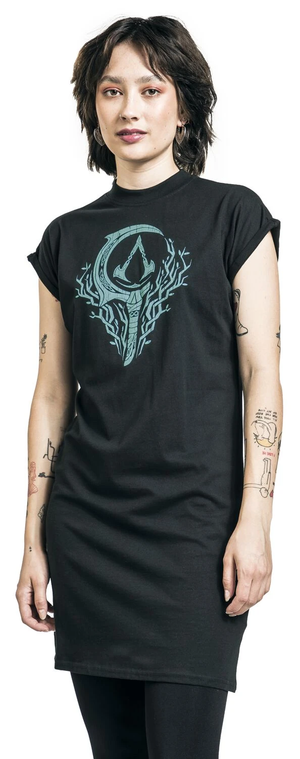 "Valhalla - Sickle Symbol" Mittellanges Kleid Schwarz Von Assassin's Creed 7 "Valhalla - Sickle Symbol" Mittellanges Kleid Schwarz Von Assassin's Creed – Bild 5