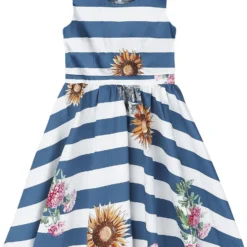 "Blue Striped Skyscraper Sunflower Dress" Kleid Blau/weiß Von H&R London