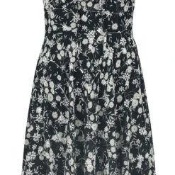 "Floral Emb Chiffon Flutter Sleeve Flare Dress" Mittellanges Kleid Schwarz/weiß Von Voodoo Vixen