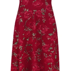 "V Neck Flared Dress" Langes Kleid Rot Von Voodoo Vixen