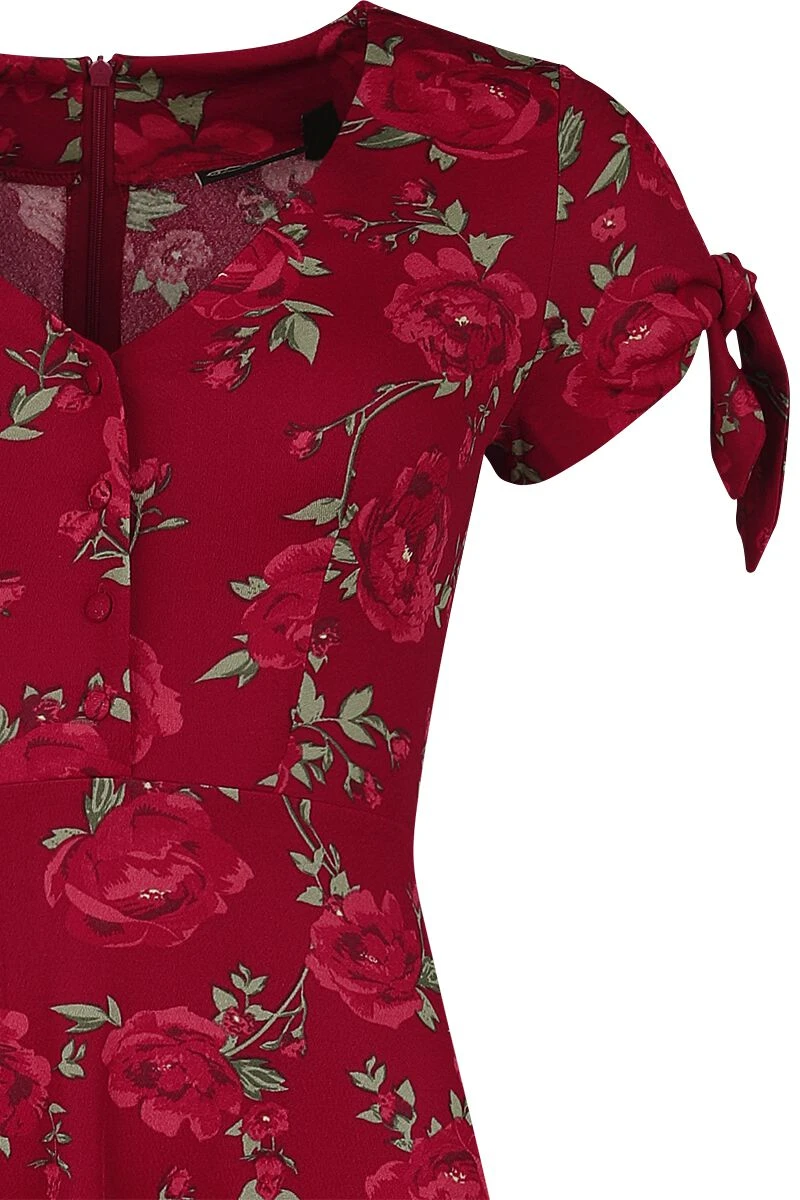 "V Neck Flared Dress" Langes Kleid Rot Von Voodoo Vixen 5 "V Neck Flared Dress" Langes Kleid Rot Von Voodoo Vixen – Bild 3