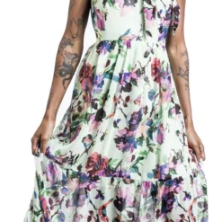 "Floral Print Tie Neck Maxi Dress" Langes Kleid Multicolor Von QED London -Angebote Weib Zauber Store 541602wa