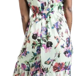 "Floral Print Tie Neck Maxi Dress" Langes Kleid Multicolor Von QED London -Angebote Weib Zauber Store 541602wb