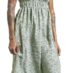 "Floral Print Square Neck Double Shirred Midi Dress" Mittellanges Kleid Multicolor Von QED London -Angebote Weib Zauber Store 541606wa