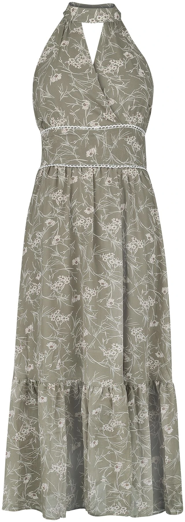 "Cut Out Halter Neck Midi Dress" Langes Kleid Grün/weiß Von QED London