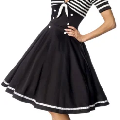 "Swing-Kleid Im Marinelook" Mittellanges Kleid Schwarz/weiß Von Belsira
