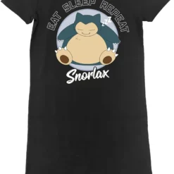 "Relaxo - Eat Sleep Repeat" Kurzes Kleid Schwarz Von Pokémon